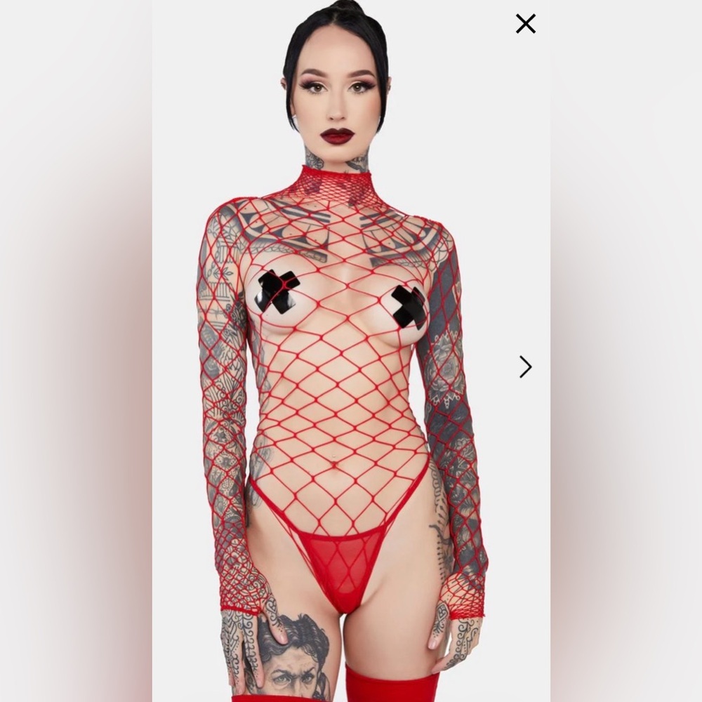 NWT Red Fishnet Bodystocking